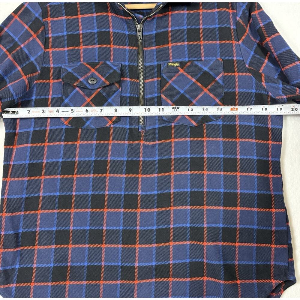 Wrangler Blue Plaid 1/4 Zip Shirt Womens XS Organic Cotton Flannel Workwear - Picture 8 of 11